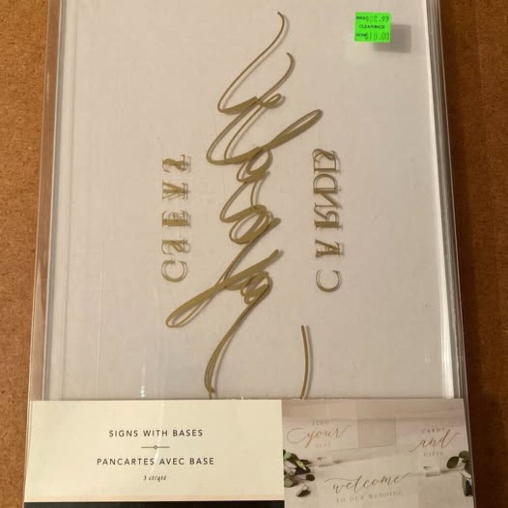 Clear and Gold Foil Set-3 Count Wedding Sign, White Acrylic Modern Decorative Si